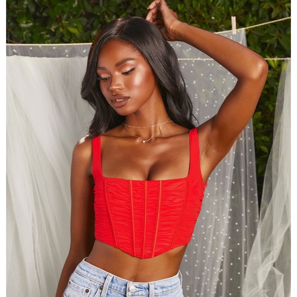 Oh Polly Wild Card Ruched Mesh Corset Crop Top - Picture 6 of 12
